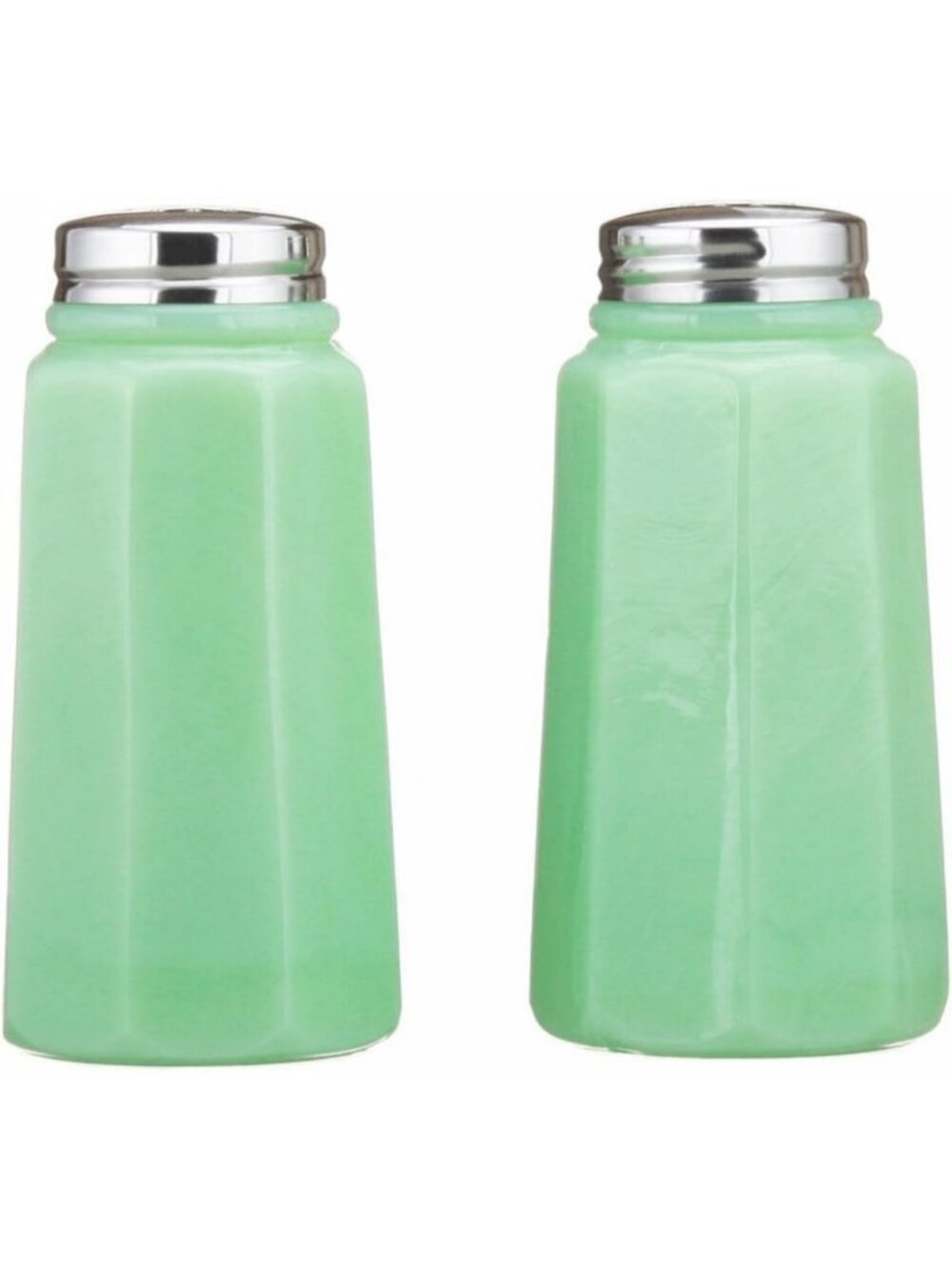 Jadeite Green Salt and Pepper Shaker Holder Set - Vintage Kitchen Decor